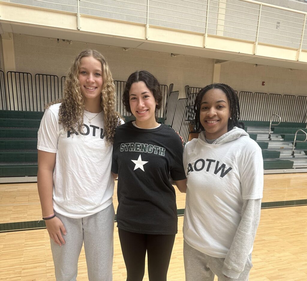 Athletes of the Week Savannah B. and Mari L. with Strength Star Sofia G.