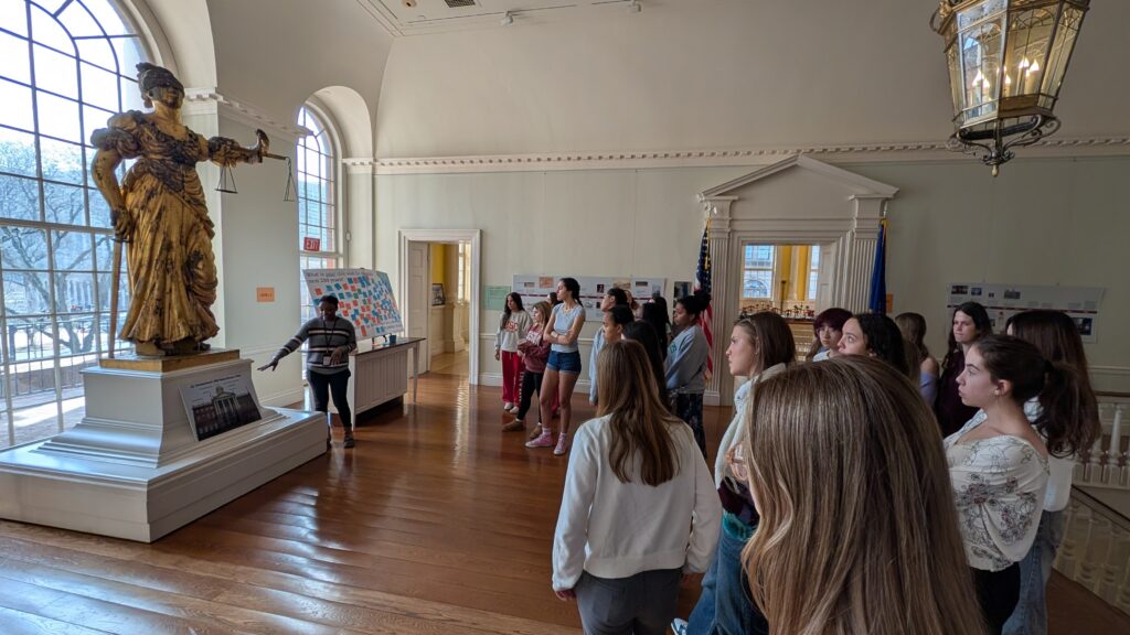 MPS students explore the CT statehouse in preparation for their trip to Avignon France