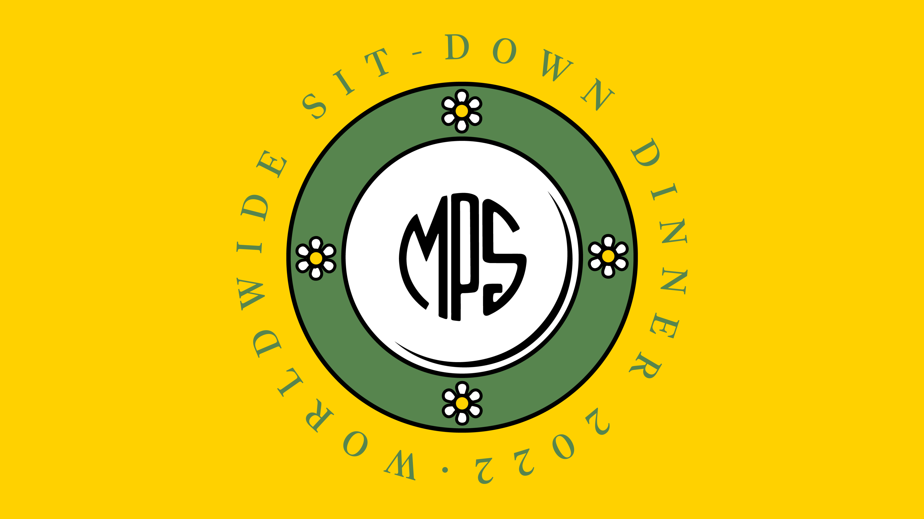 Worldwide Sit-Down Dinner daisy plate logo with yellow background